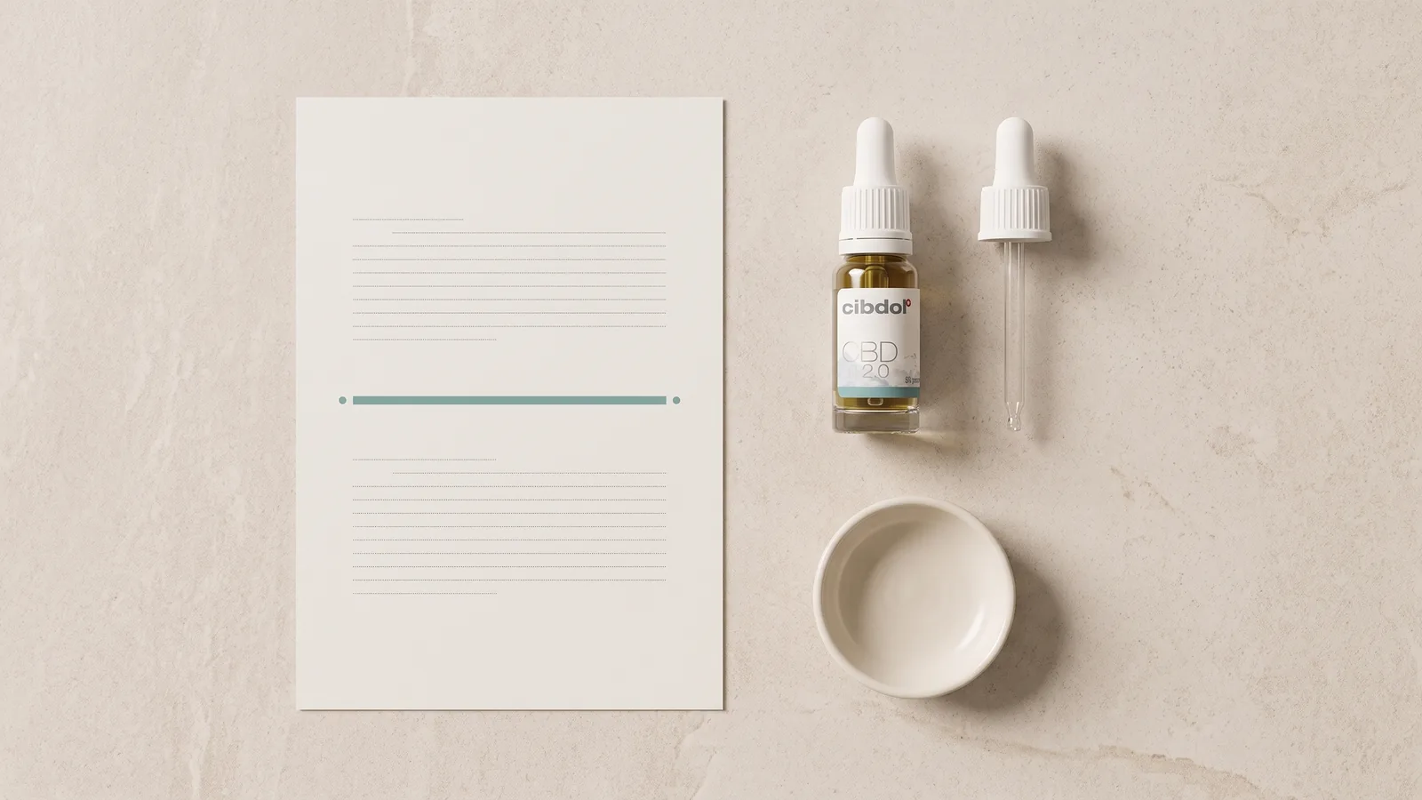 A printed chart whose line runs perfectly flat and level, beside the Cibdol CBD Oil bottle and a glass pipette.