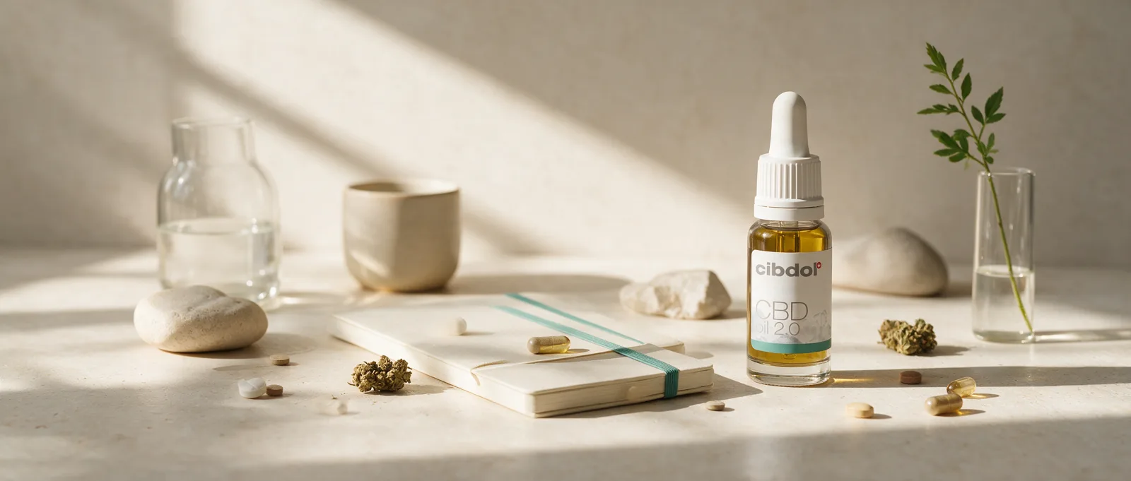 Still life with a Cibdol product introducing What CBD Research Actually Covers