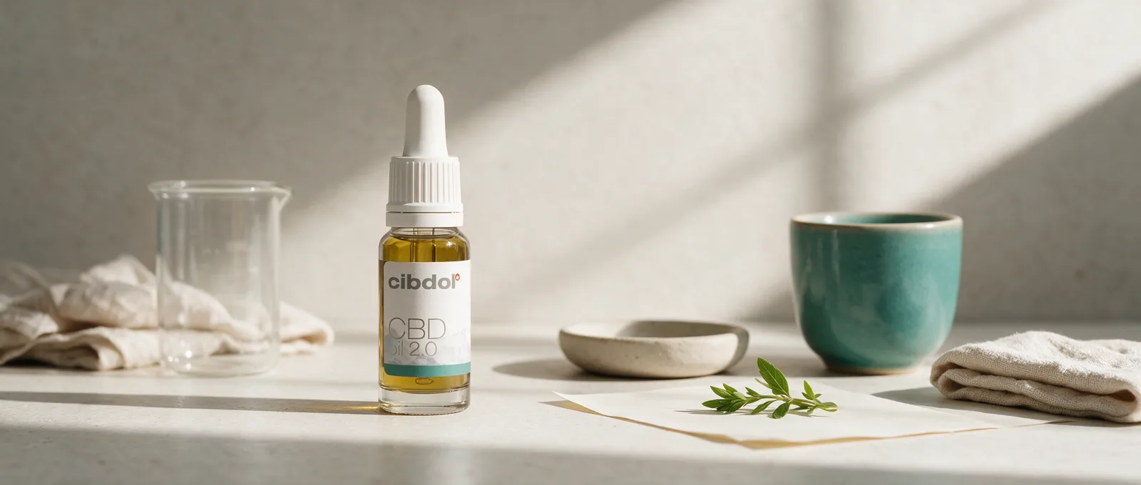 Still life with a Cibdol product introducing What CBD Oil Smells and Tastes Like