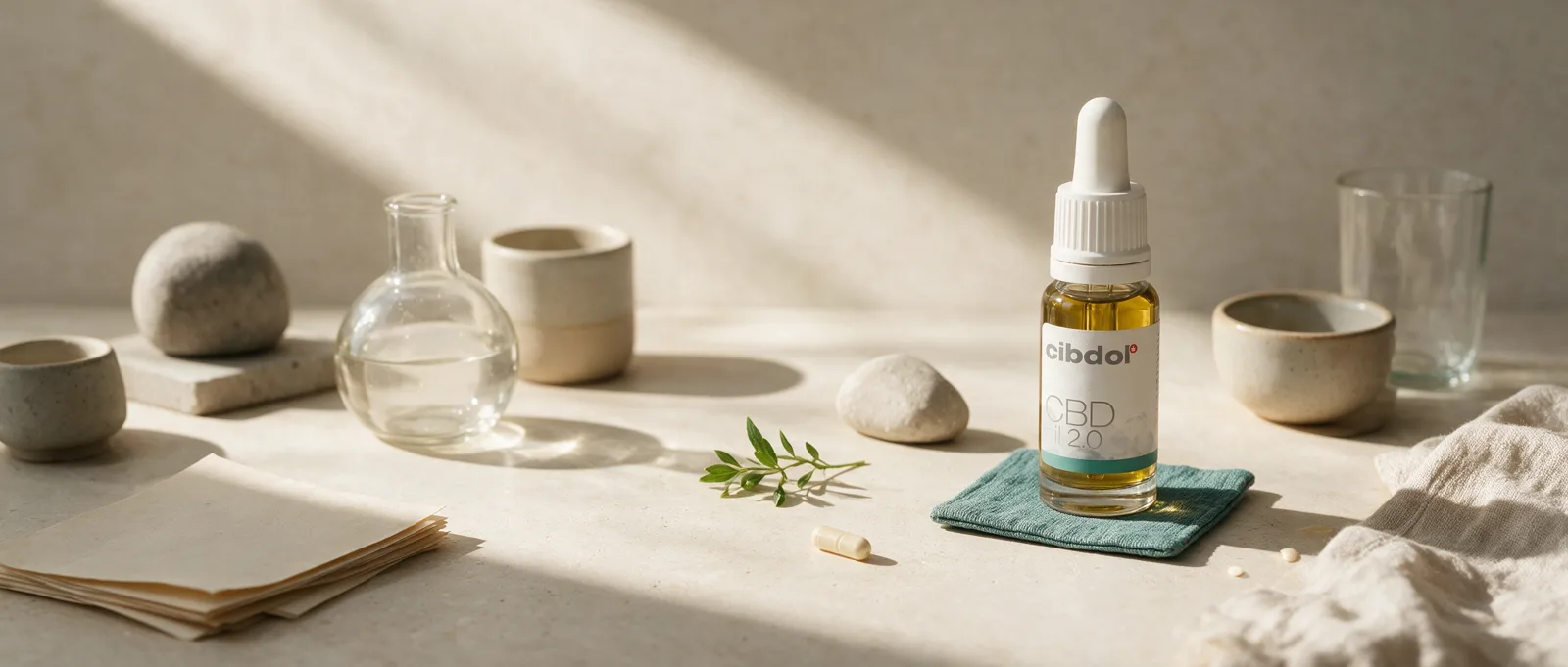 Still life with a Cibdol product introducing The Endocannabinoid System: Receptors, Ligands, and Enzymes