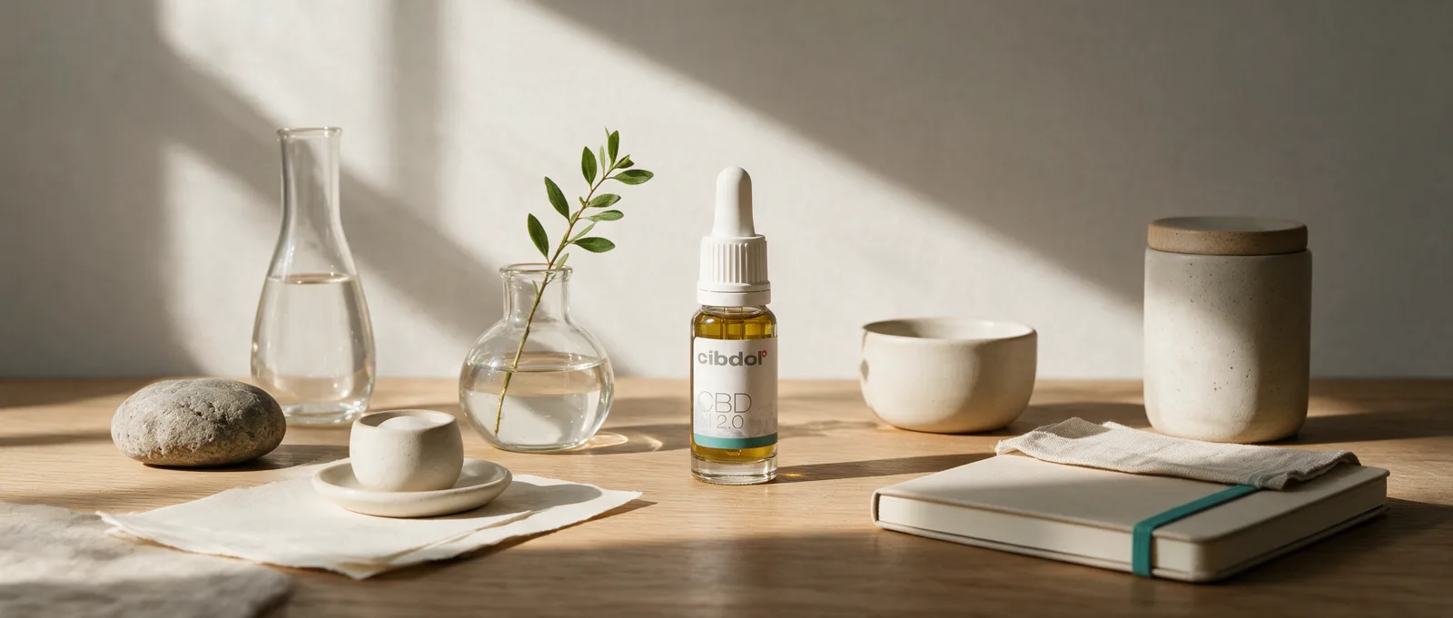 Still life with a Cibdol product introducing How Cannabis Plants Build Their Cannabinoids