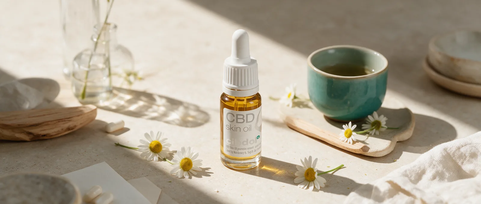 Still life with a Cibdol product introducing What Is Bisabolol
