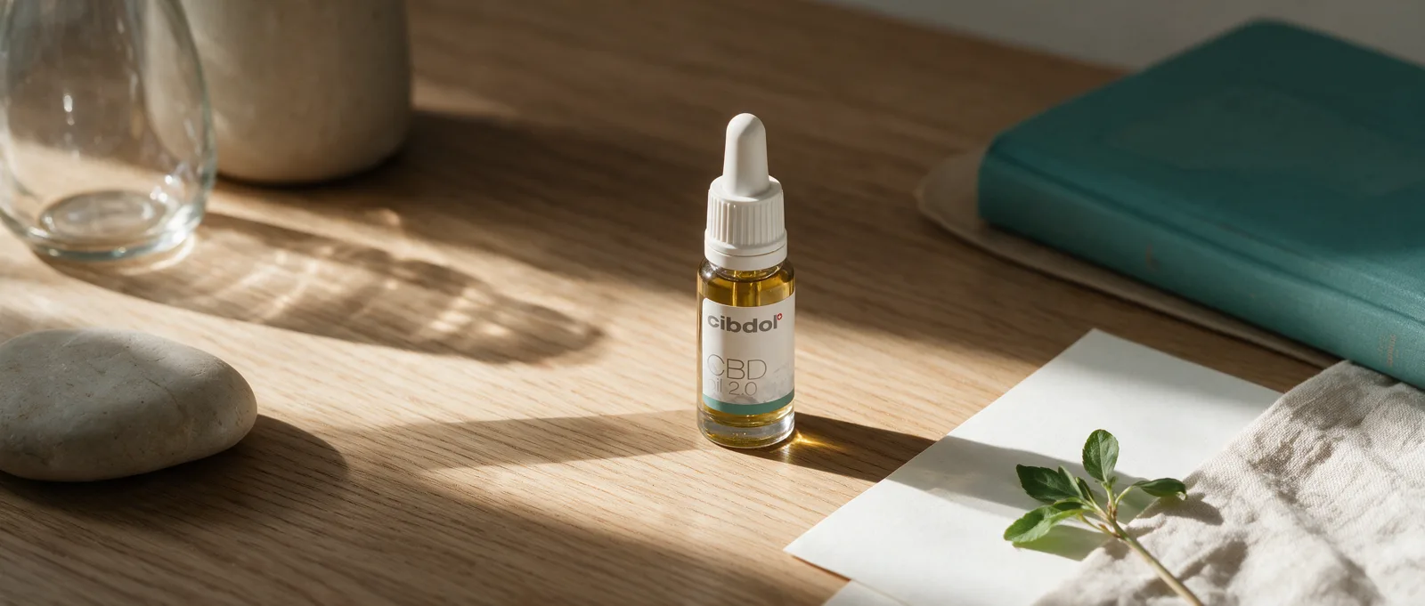 Still life with a Cibdol product introducing Full-Spectrum, Broad-Spectrum and Isolate CBD Compared