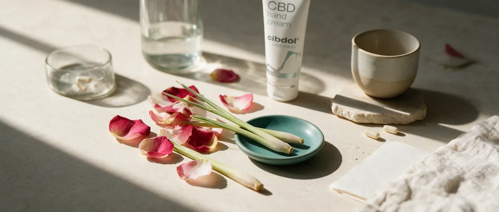 Still life with a Cibdol product introducing What Is Geraniol