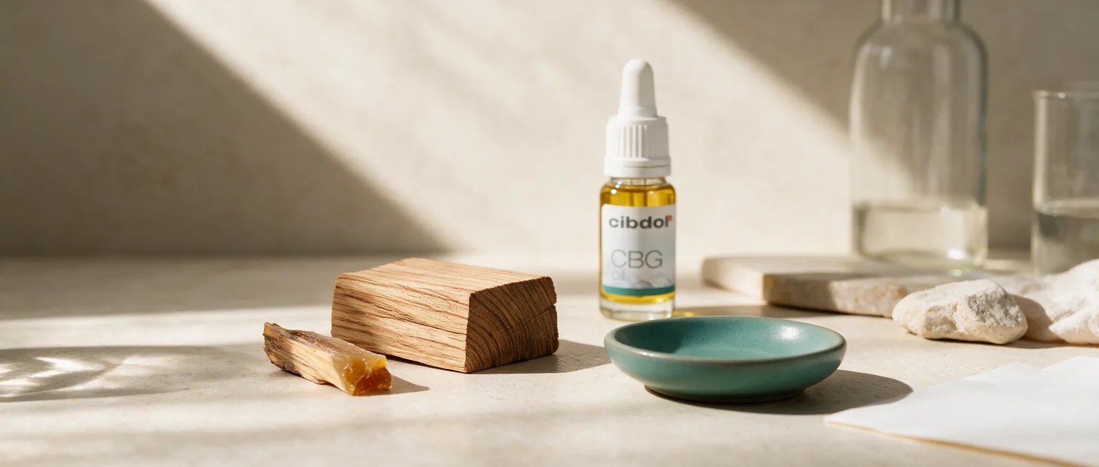 Still life with a Cibdol product introducing What Is Guaiol