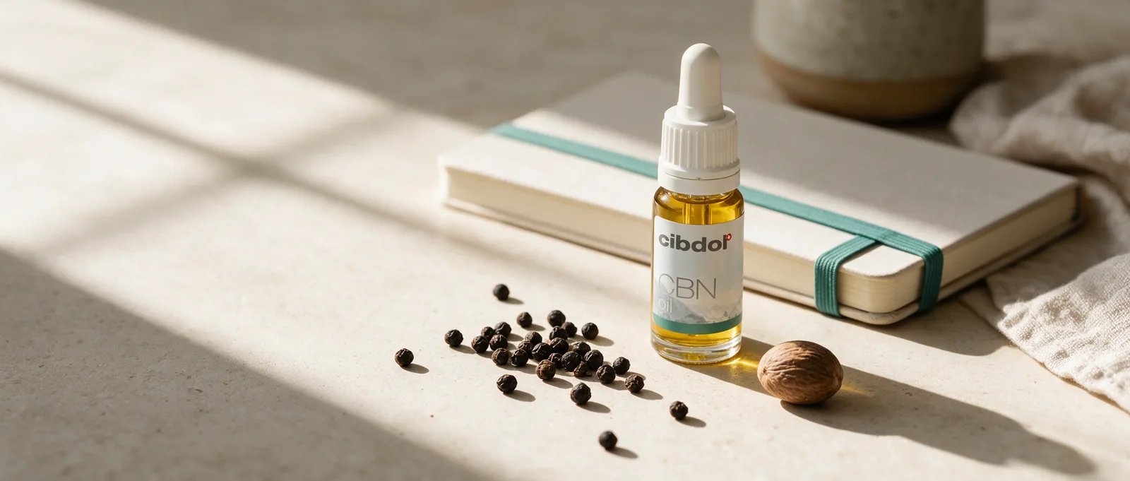 Still life with a Cibdol product introducing What Is Sabinene
