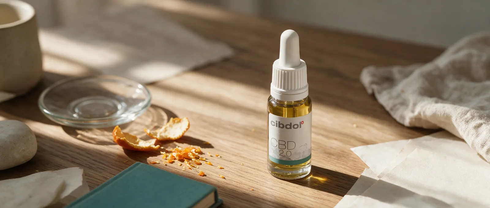 Still life with a Cibdol product introducing What Is Valencene