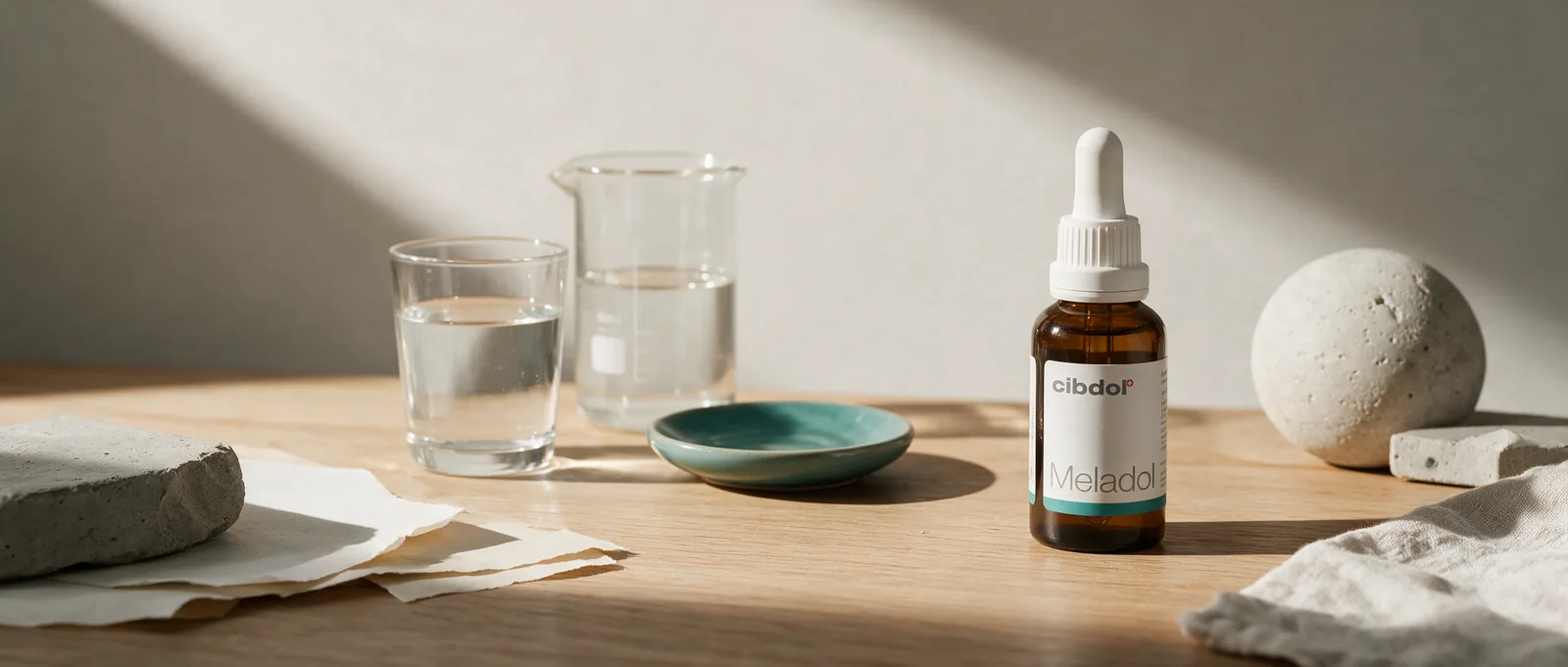 Still life with a Cibdol product introducing What Is Water Soluble CBD